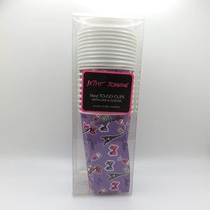 10 Cups Betsey Johnson 16 oz To-Go cups With Lids And Sleeves ~ NWT
